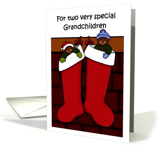 Merry Christmas grandchildren bears in stockings card (536228)