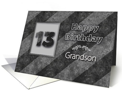 Birthday, 13th, Grandson, Classy with Hint of Grunge Gray Stripes card