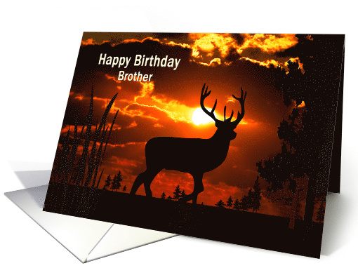 Birthday, Brother, Silhouette of deer at sunset card (370296)