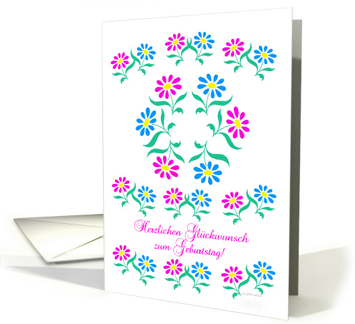pink and blue flowers, german happy birthday card (837148)