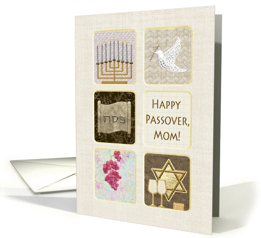 Passover for Mom, Menorah, Dove, Scroll, Grapes, Star of David card