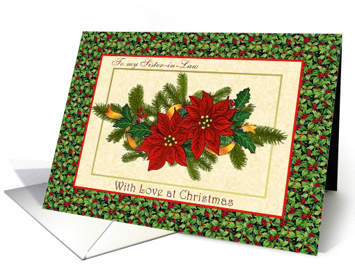 Christmas card for Sister-in-Law - Poinsettias, holly and pine card