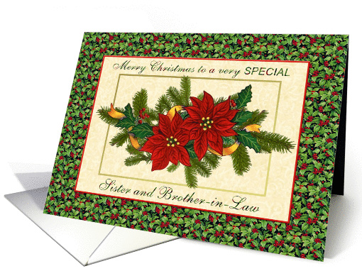 Christmas Sister and Brother-in-Law - Poinsettias, holly and pine card