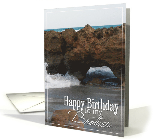Happy Birthday Brother with Beach Rocks and Wave Photo card (819865)