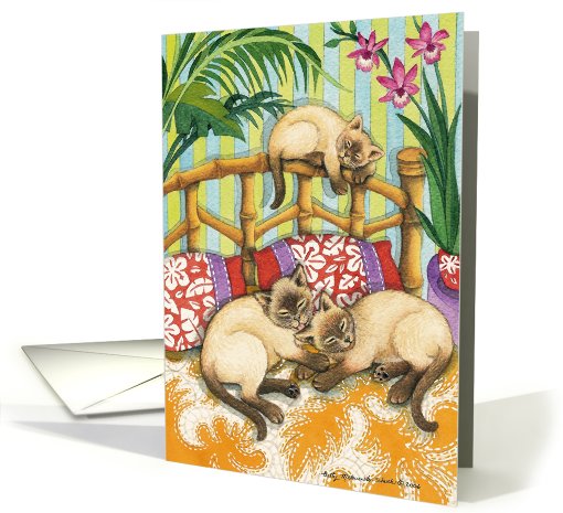 Siamese Cats On Hawiian Quilt Birthday EK #6 card (376531)