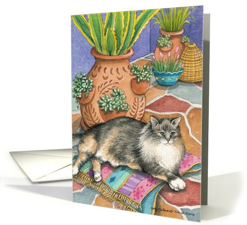 Persian Cat Lounging On Mexican Patio Birthday EK #14 card (381524)