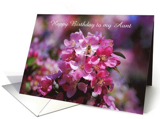 Happy Birthday Aunt Apple Blossoms and Honey Bee, Custom Text card