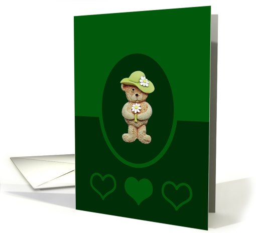 Teddy Bear With Hat & Flowers card (418026)