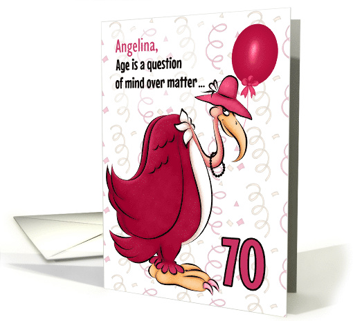 70th Funny Birthday Pink Buzzard in Pearls Custom Name card (1079994)