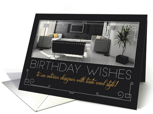 Interior Designer's Birthday Modern Interior Charcoal and Yellow card
