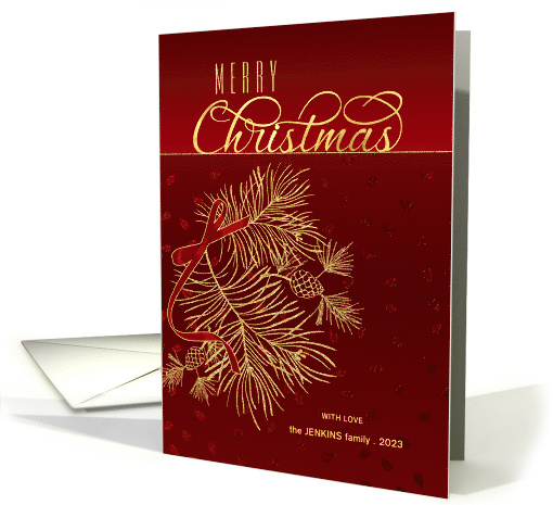 Merry Christmas Red and Golden Pines with Name card (1645828)