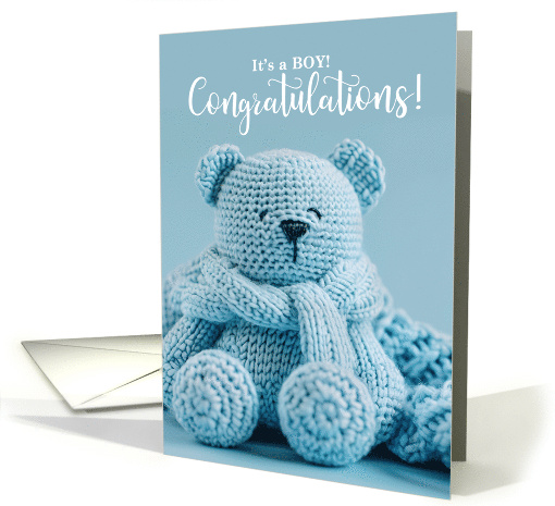 Congratulations It s A Boy Crochet Teddy Bear Card
