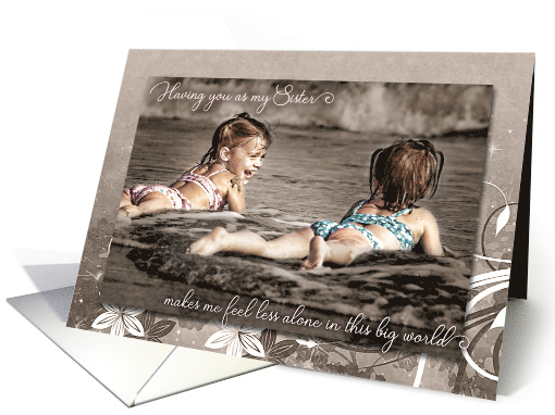 Support for Twin Sister Girls on the Beach Tinted Photograph card
