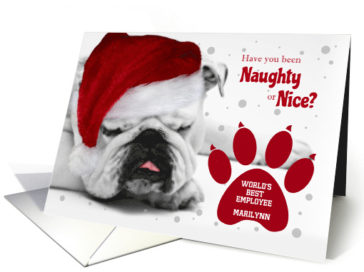 World's Best Employee Christmas Bulldog in a Santa Hat Custom card