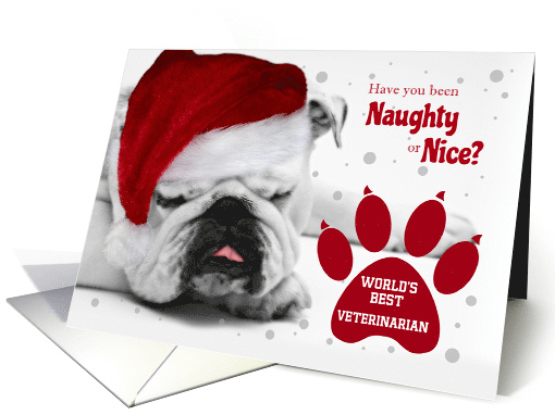 for Veterinarian Christmas Bulldog Naughty or Nice Theme CUSTOM card