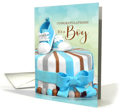 Congratulations New Baby Boy in Blue and Brown Cake card (987937)