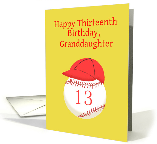 Baseball Softball 13th Birthday Granddaughter, Red and Gold card
