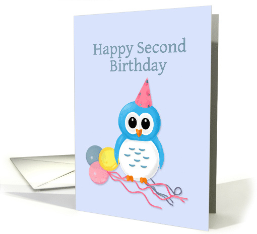 Happy Second Birthday with Cute Festive Cartoon Owl card (1073582)