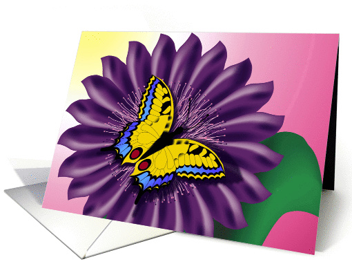 Bright butterfliy on flower digital illustration. card (451066)
