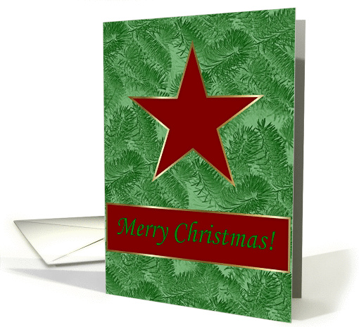 Merry Christmas For Friend and Family, Red Star on Spruce Sprigs card