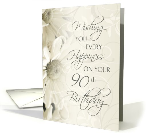 Happy 90th Birthday Card - White Flowers card (669818)