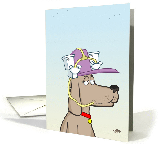 Dog with toilet drinking hat birthday greetings card. card (1286250)
