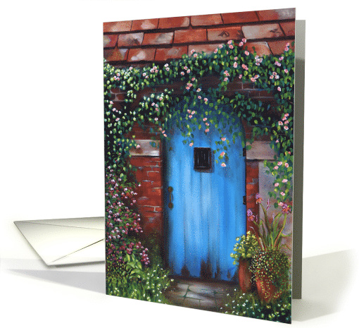 Birthday Old Blue Door encircled by Flowers card (869895)