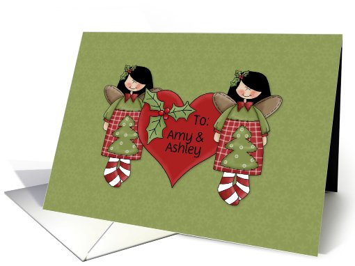 Merry Christmas Twin Girls personalized with names card (697971)