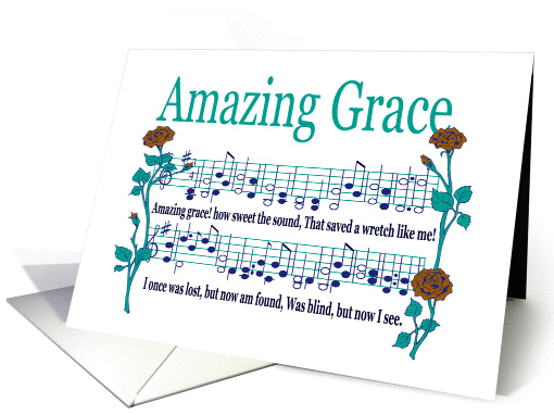 AMAZING GRACE SONG - IN SYMPATHY - MUSIC - RED ROSES card (1057375)