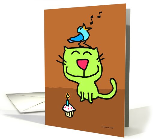 Birthday cat with singing bird card (501873)