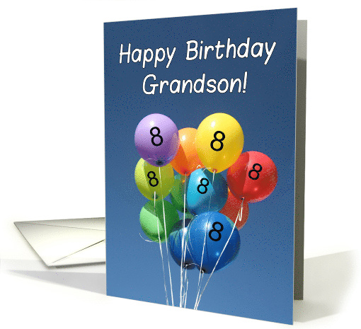 8th Birthday for Grandson Colored Balloons in Blue Sky card (804533)