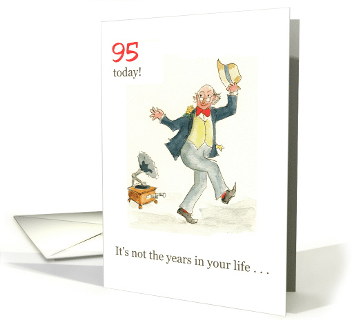 95th Birthday with Man Dancing to Old-fashioned Gramophone card