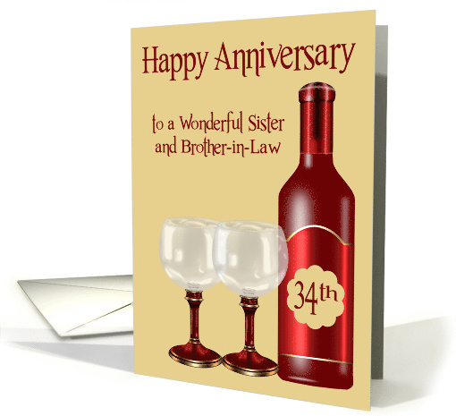 34th Wedding Anniversary to Sister and Brother in Law with Wine