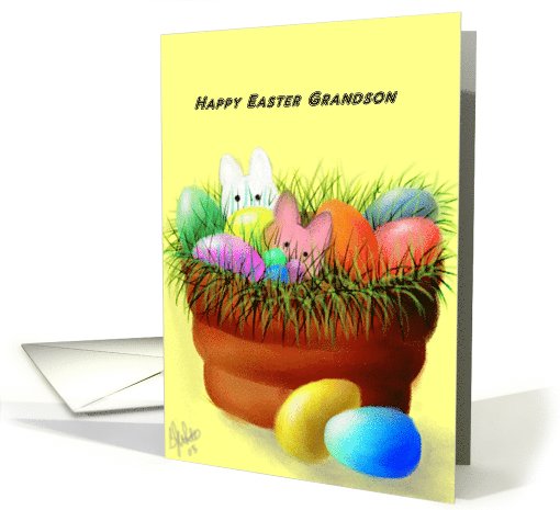 Easter,Grandson,Bunnies,Eggs,clay pot card (795126)