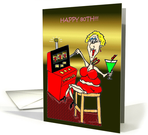 Hot Mama Slot Machine 80th Birthday card (907188)