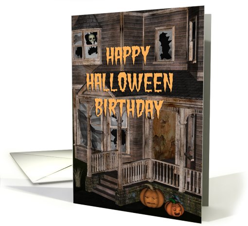 Halloween Birthday haunted house card (681624)