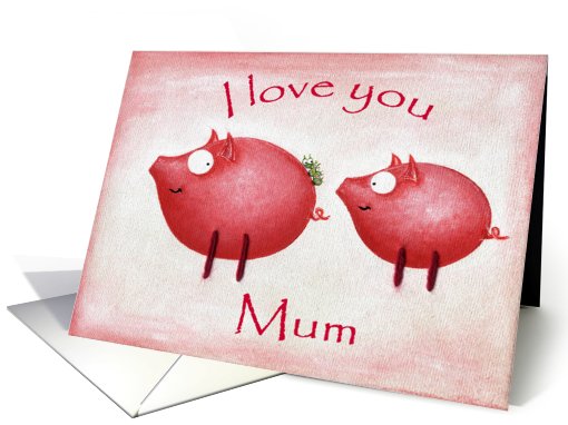 mother's day - mum, pink pig mum & baby card (611839)