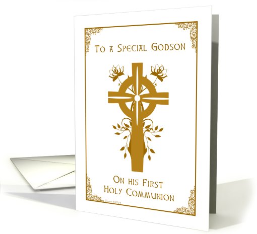 Godson - First Holy Communion - Cross and Floral Design card (761696)