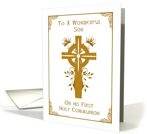 Son - First Holy Communion - Cross and Floral Design card (762120)