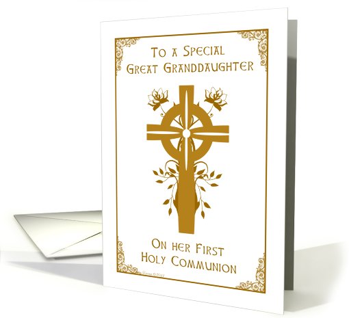 Great Granddaughter - First Holy Communion - Cross Floral Design card