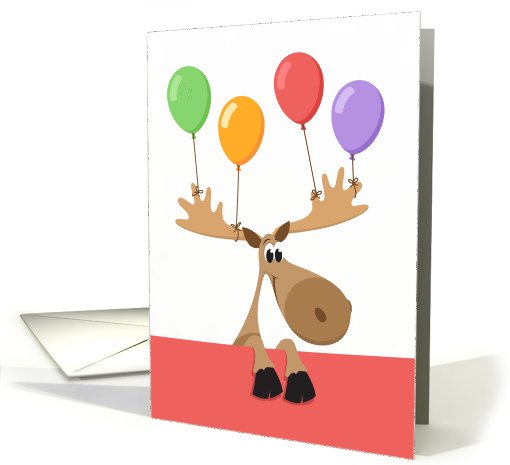 Happy cartoon moose with birthday balloons - card (653498)
