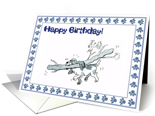 Happy Birthday - spaniel dog with big stick card (659702)
