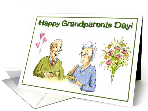 Happy grandparents day - older couple drinking tea card (669190)