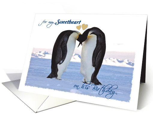 Birthday for Sweetheart (Male) Boyfriend, Pair Penguins, Hearts card