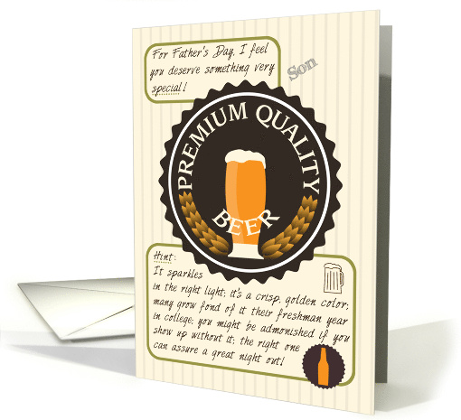 Father's Day for Son Retro Quality Beer Label Funny Riddle card