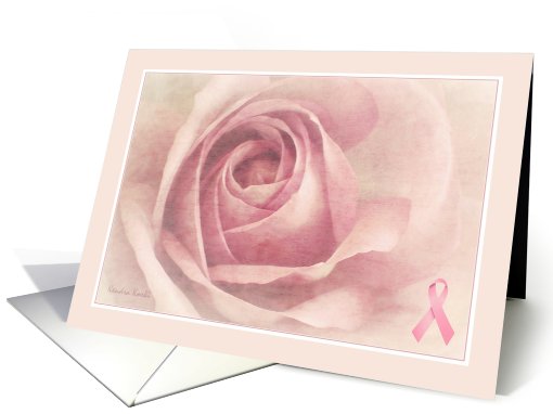 Soft Pink Rose with Breast Cancer Ribbon - Get Well card (764026)