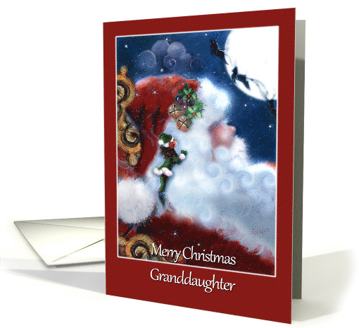 Merry Christmas to Granddaughter, elf with Santa card (1332866)