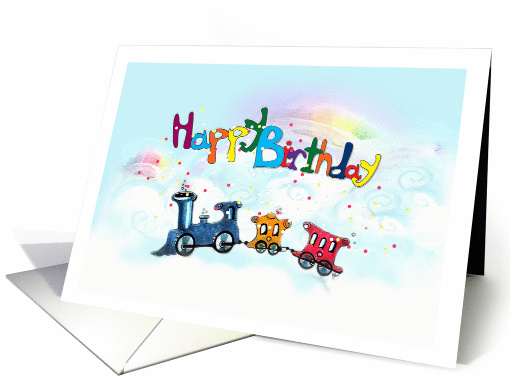 Whimsical, Colorful train, Happy Birthday card (952623)