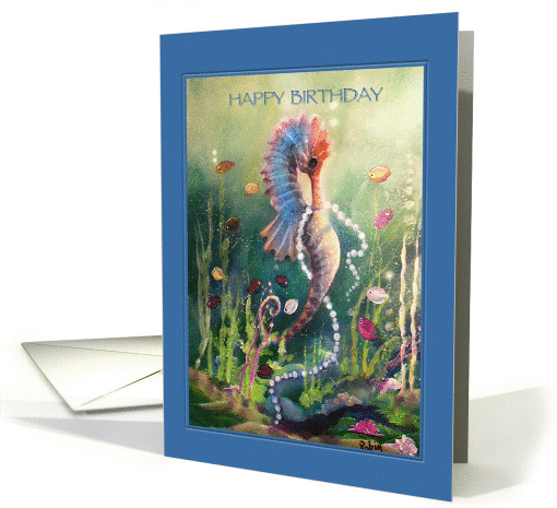 Happy Birthday, Colorful Sea Horse painting card (958843)