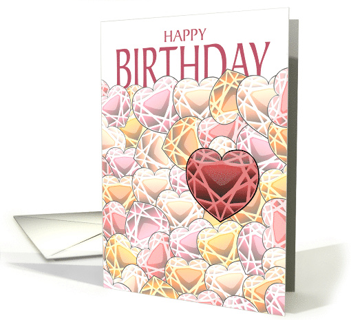 Illustrated Gem Hearts in Red Birthday card (1100966)